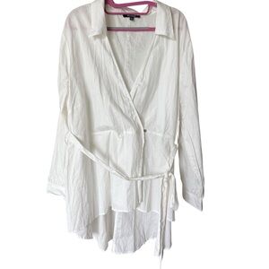 UPS and Downs Top 2XL wrap style deep V with belt tie White Cotton